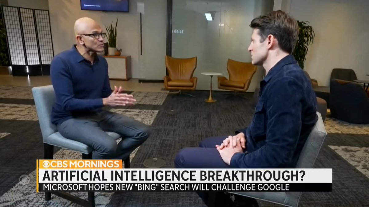 Google’s dominance could be challenged by breakthroughs in artificial intelligence — after Microsoft unveiled some of the most powerful AI ever made public. @TonyDokoupil sat down with CEO Satya Nadella to get a first look at the new tech and talk about its potential and flaws.