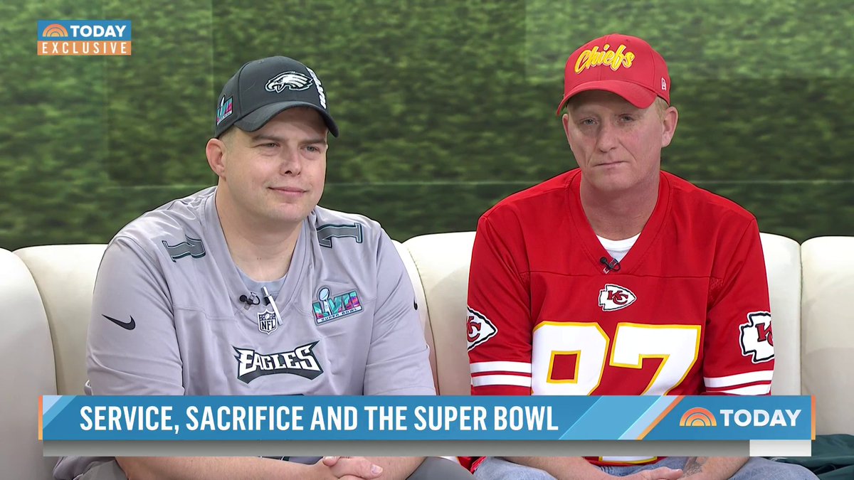 Two former Marines who served together, a Chiefs #ChiefsKingdom fan and an Eagles #FlyEaglesFly fan, share their incredible story of reconnecting for a life-changing kidney transplant and now going to the #SuperBowl together.