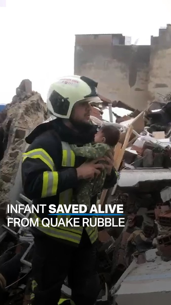 A 2-month-old baby was rescued alive from the rubble in Türkiye’s Adiyaman on the third day of rescue operations after deadly #TurkiyeQuakes struck the south of the country. #TurkeySyriaEarthquake