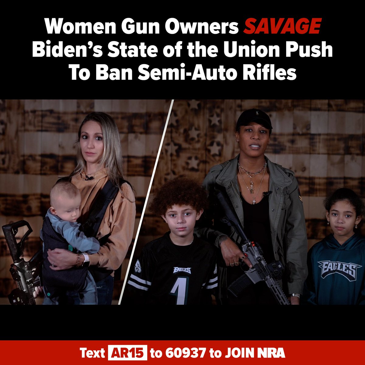 President Joe Biden just made another push for a ban of America's most popular rifle in his State of the Union speech last night. But these female gun owners and mothers aren’t buying what Joe is peddling: “Tell that to the pregnant mother who saved her kids with an AR-15.”