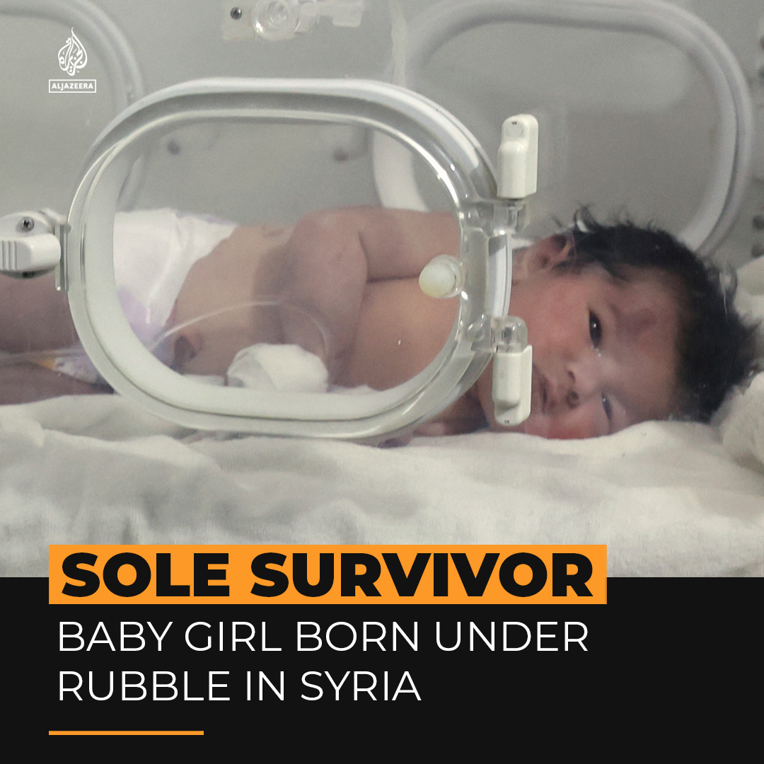 A baby girl born under the rubble of the earthquakes ad aftershocks in Syria is in hospital after being pulled out by rescuers ⤵️ 🔴 LIVE updates: