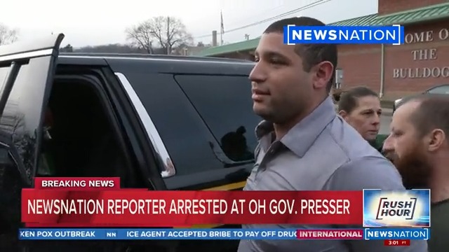 A NewsNation reporter was arrested during a news conference held by the Ohio governor about a train derailment. Watch the video: #RushHour