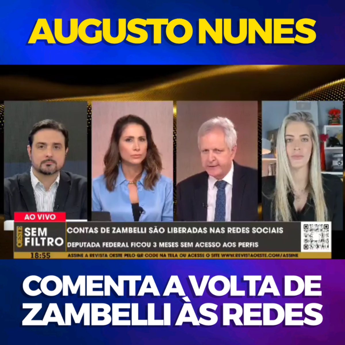 Pessoal, vocês já se inscreveram no Canal do Oeste Sem Filtro no Rumble? Inscrevam-se e acompanhem o melhor programa jornalístico diário da imprensa!! @RevistaOeste Augusto Nunes Fabiana Barroso Silvio Navarro 👉 ✅