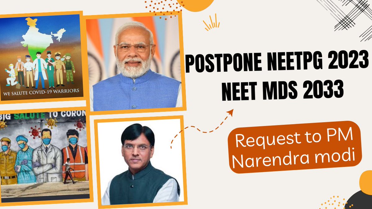 Request to Narendra Modi Dr Mansukh Mandaviya ji help #NEETPG2023 #NEETMDS23 aspirants by postponing exam. Help who served country during #COVID19 pandemic by risking their own lives. Ministry of Health #NEETPG23 #NEETPG #POSTPONEMENTNEETPG #PostponeNEETPG2023