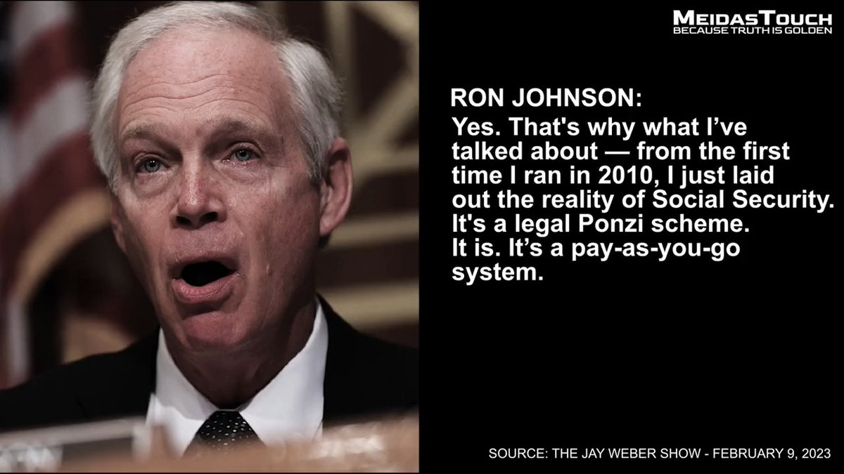 Holy shit. Ron Johnson just called Social Security "a legal Ponzi scheme" and said that Social Security and Medicare need reforms. He said it this morning.
