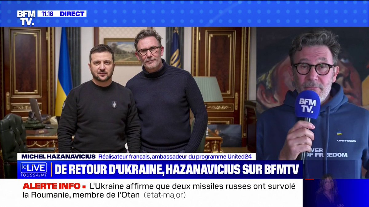 💬 "Il faut tout faire pour que la Russie perde" De retour d'Ukraine, le réalisateur Michel Hazanavicius se dit favorable à "l'envoi d'armes et d'hommes"