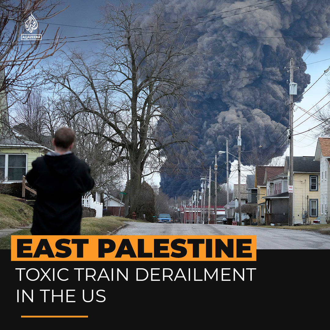 The derailment of a train carrying toxic chemicals linked to cancer has raised concerns in the US of long-term health risks for the residents of East Palestine, Ohio ⤵️