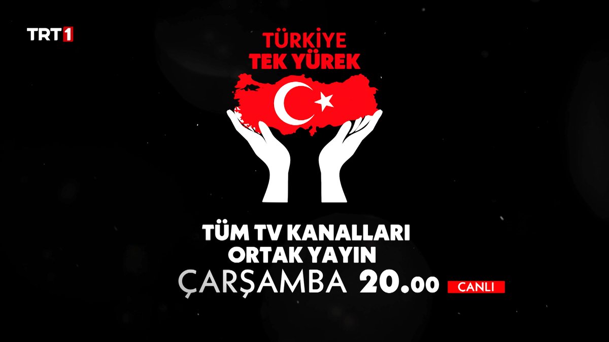 Şimdi bir olma, birlikte olma vakti! Tüm Türkiye yardım seferberliğinde! “Türkiye Tek Yürek” özel yayını ile 15 Şubat Çarşamba saat 20.00'de ulusal kanallar ortak yayınında buluşuyoruz.