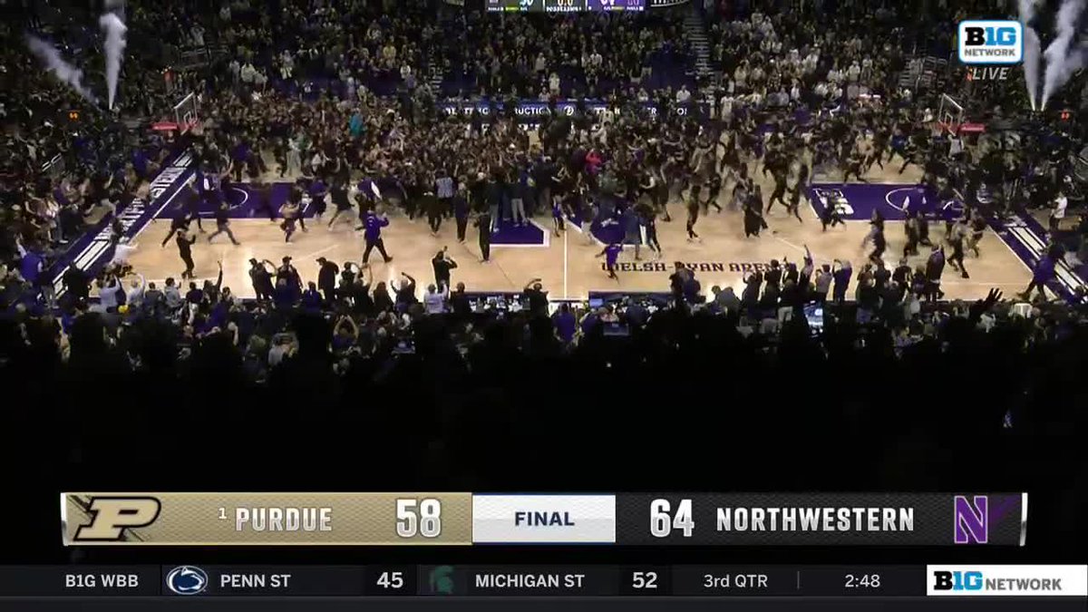 Ready. Set. Storm. 🙌 Northwestern Basketball knocks off No. 1 Purdue for its first-ever win over a No. 1 team.