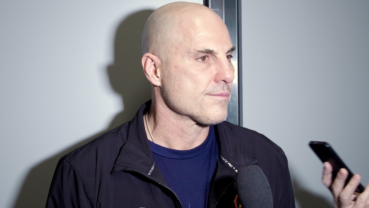 Head Coach Rick Tocchet meets with the media following Sunday's practice at Rogers Arena.