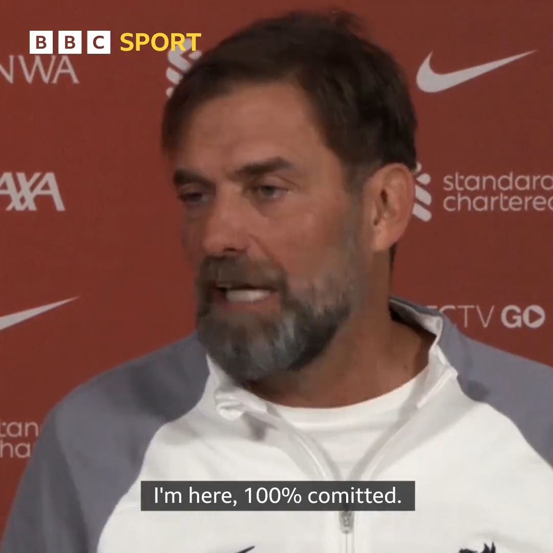 🗣️ "I'm here, 100% committed." Jurgen Klopp says he "will not go" from Liverpool! 🔴 #BBCFootball #LFC