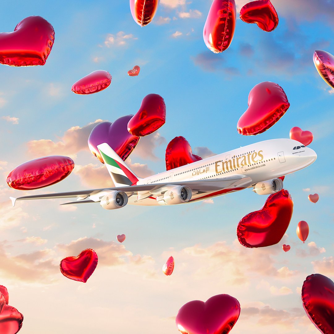 The skies are filled with our love of flying. 😍💕 Happy Valentine’s Day from all of us at Emirates.
