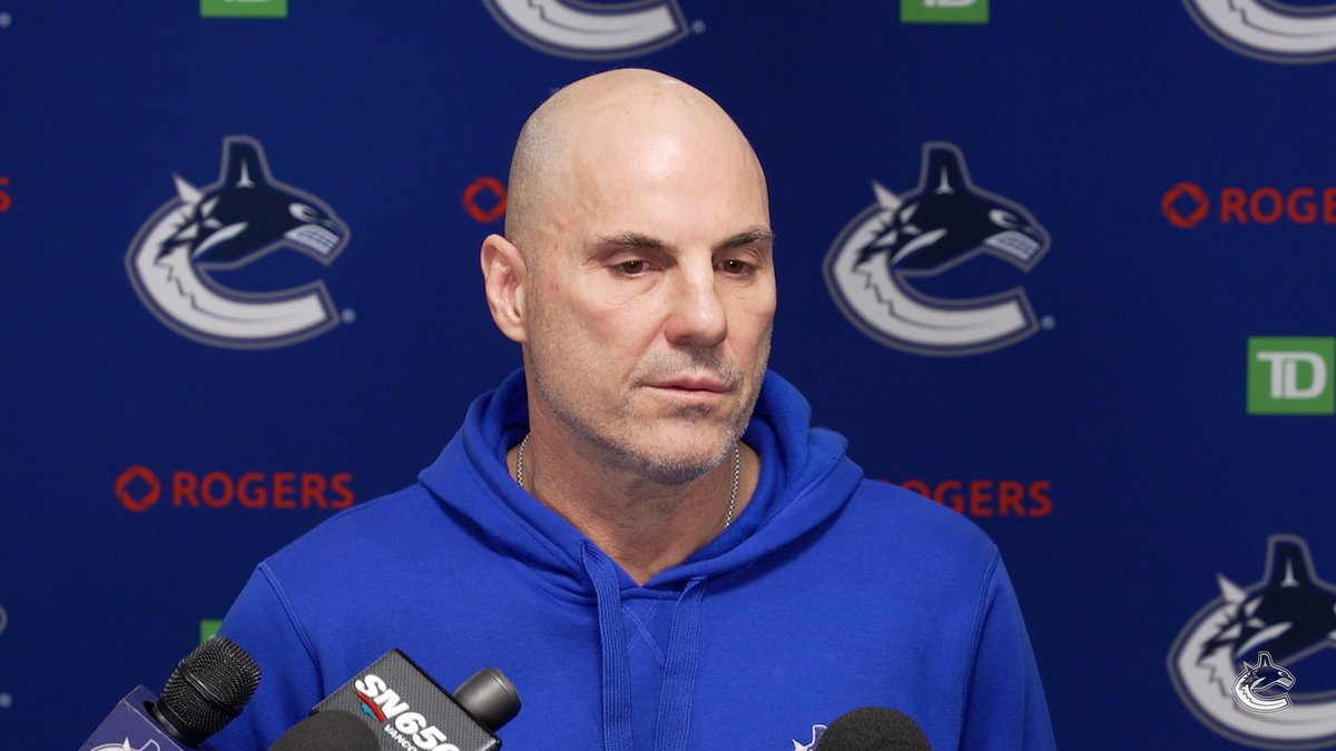 Head Coach Rick Tocchet meets with the media ahead of tonight's game against the Red Wings. The Province | #Canucks
