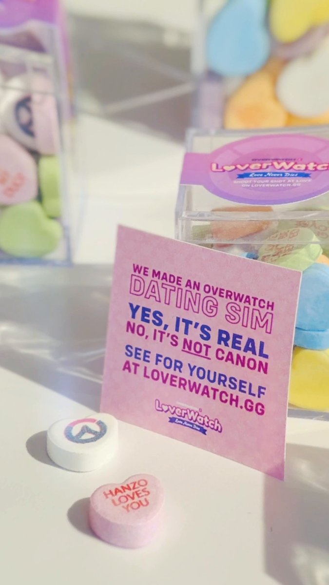 Nothing says “Let’s queue together” quite like a box of custom Loverwatch Sweethearts 🍬
