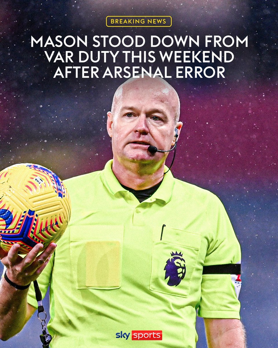BREAKING: Lee Mason has not been selected as a VAR for the next round of Premier League matches following his offside error last weekend 🎥