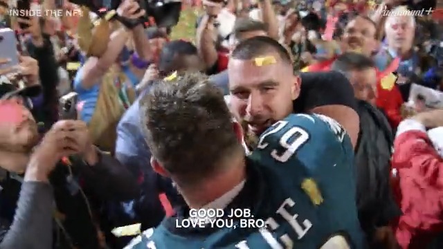 .Travis Kelce and Jason Kelce found each other immediately after #SBLVII. Football is family, always. ❤️ (via NFL Films, Inside the NFL)
