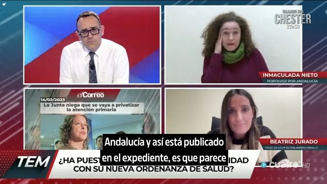El Servicio Andaluz de Salud necesita los 600 millones de euros que el PP está poniendo en la mano a las clínicas privadas. Cuanto peor va la sanidad pública, mejor les va a las privadas. A lo mejor aquí hay un poco de eso.
