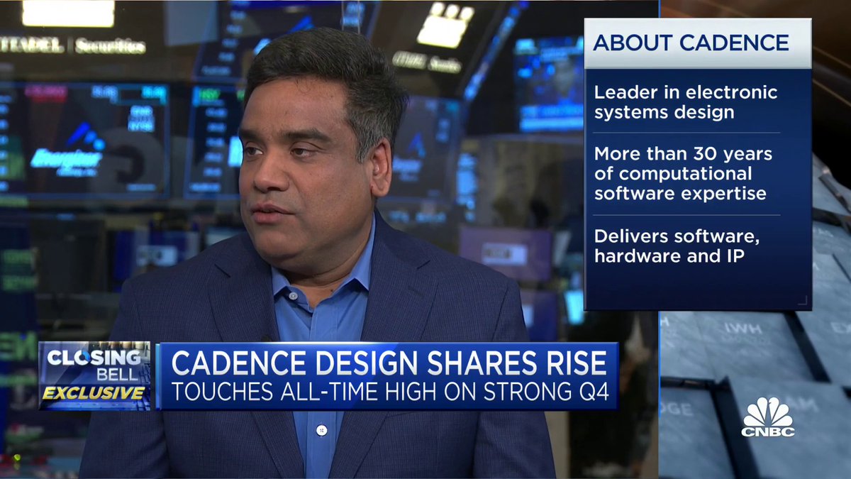 Cadence Designs shares touching all-time highs on a strong Q4 "Almost any chip in the world designed is designed with some form of cadence software," says Cadence CEO Anirudh $CDNS