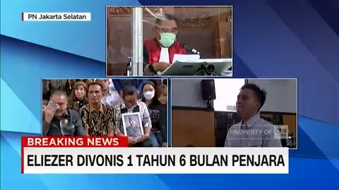 #BreakingNews Terdakwa Richard Eliezer Pudihang Lumiu alias Bharada E divonis dengan pidana penjara selama 1 tahun 6 bulan.
