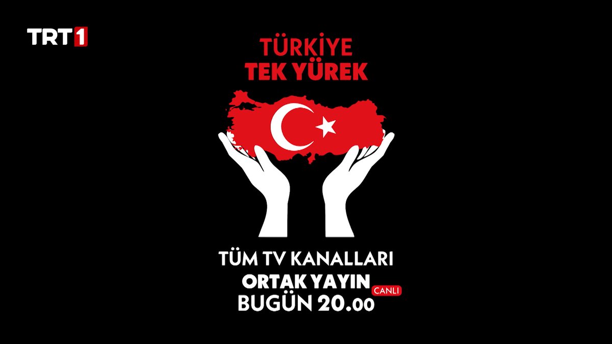 Şimdi bir olma, birlikte olma vakti! Tüm Türkiye yardım seferberliğinde! #TürkiyeTekYürek özel yayını ile bu akşam 20.00'de tüm TV kanalları ortak yayınında buluşuyoruz.