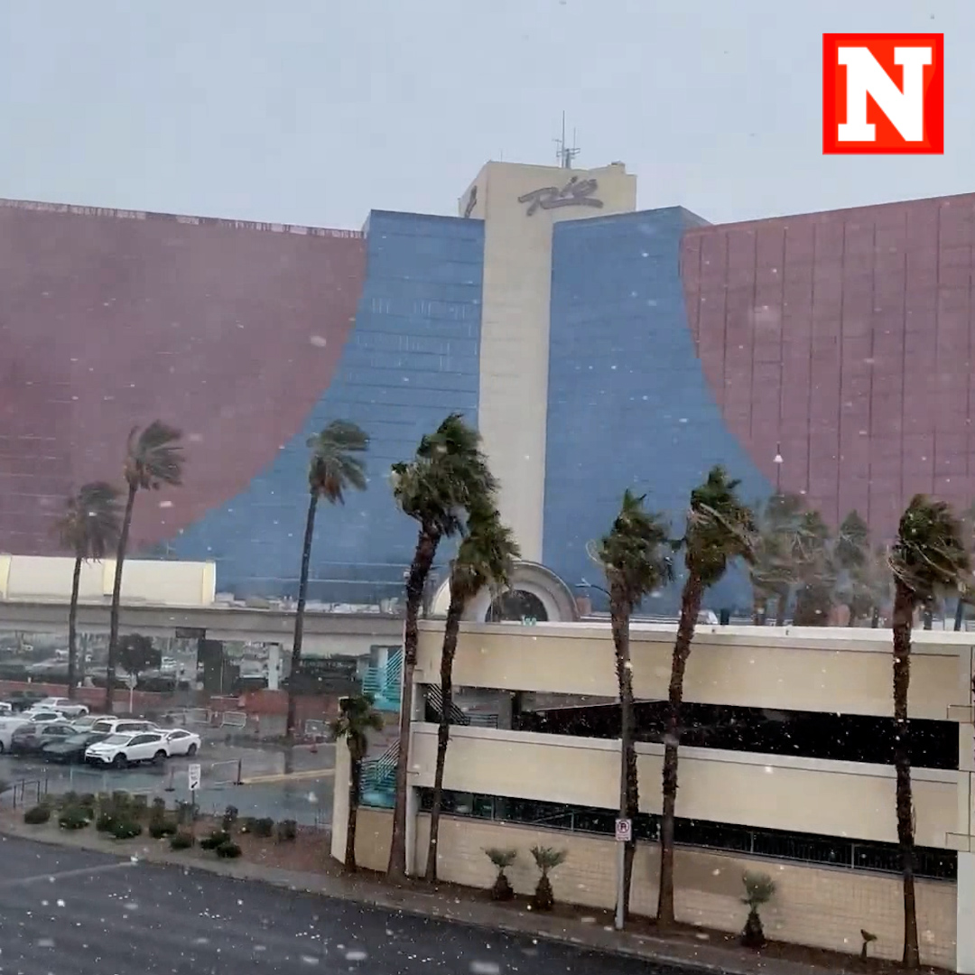 Rare snow in Las Vegas, Nevada, has been captured in a video. NWS said that it was the first snowfall at Las Vegas International Airport on Valentine's Day since records began in 1937. ❄️ #LASnow #ValentinesDay