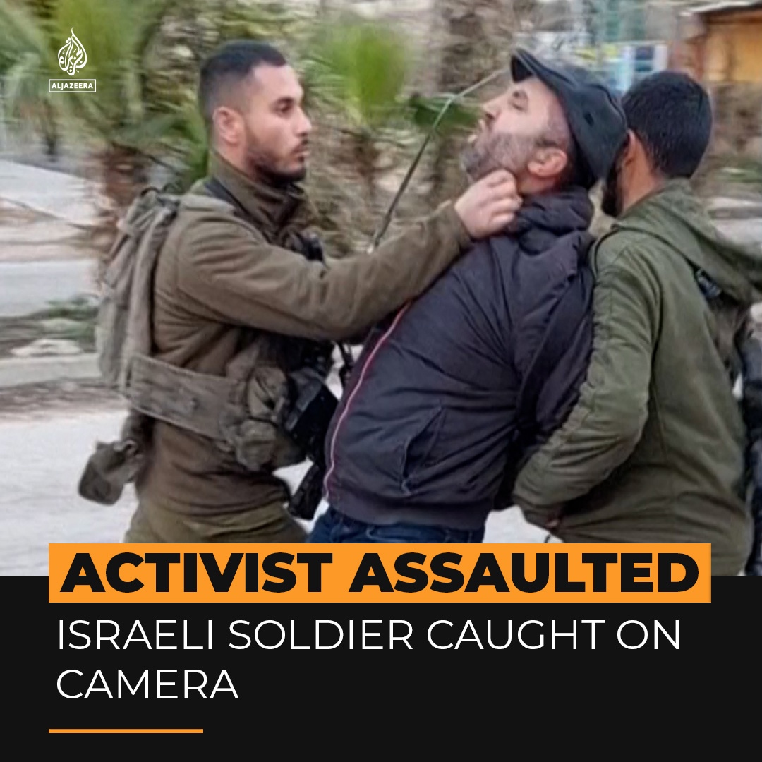 An Israeli soldier was caught on camera assaulting prominent Palestinian activist Issa Amro after stopping him and an American journalist for seemingly no reason 👇