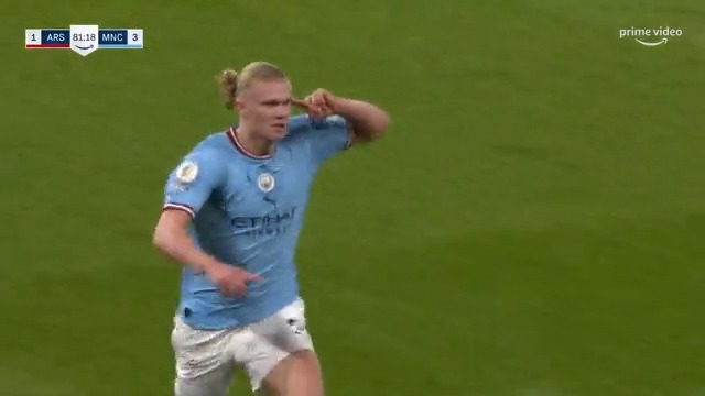 He is inevitable 🤖 Erling Haaland gets another Premier League goal after finishing off a fantastic Man City move 💪 #PLonPrime #ARSMCI
