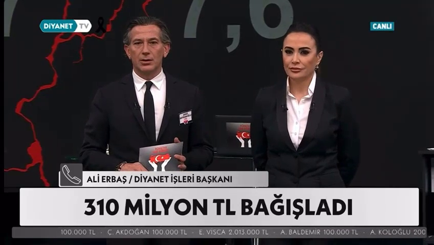 Geçen hafta camilerimizde başlatılan yardım kampanyası kapsamında topladığımız 310 milyon TL'yi AFAD’a aktarıyoruz. Türkiye Diyanet Vakfı olarak da deprem bölgesine şu ana kadar 400 milyon TL tutarında yardım ulaştırdık. Şahsi olarak da 3 maaşımı bağışlıyorum. #TürkiyeTekYürek