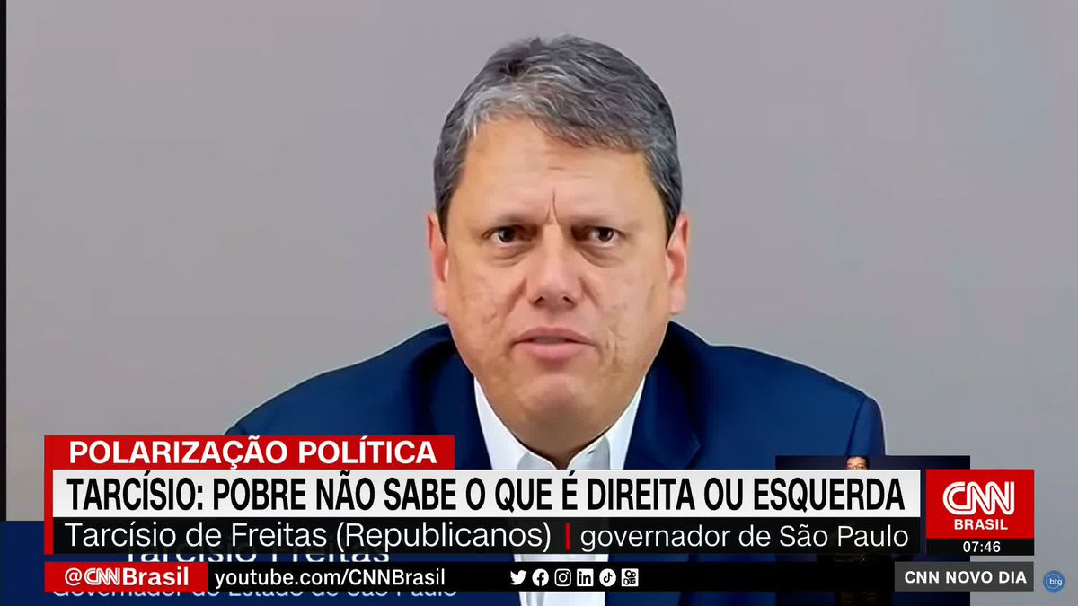 O governador de São Paulo, Tarcísio de Freitas (Republicanos), disse, em evento na quarta-feira (15), que o "pobre não sabe o que é esquerda ou direita" e que "necessidades básicas são mais importantes" que ideologia política #CNNNovoDia