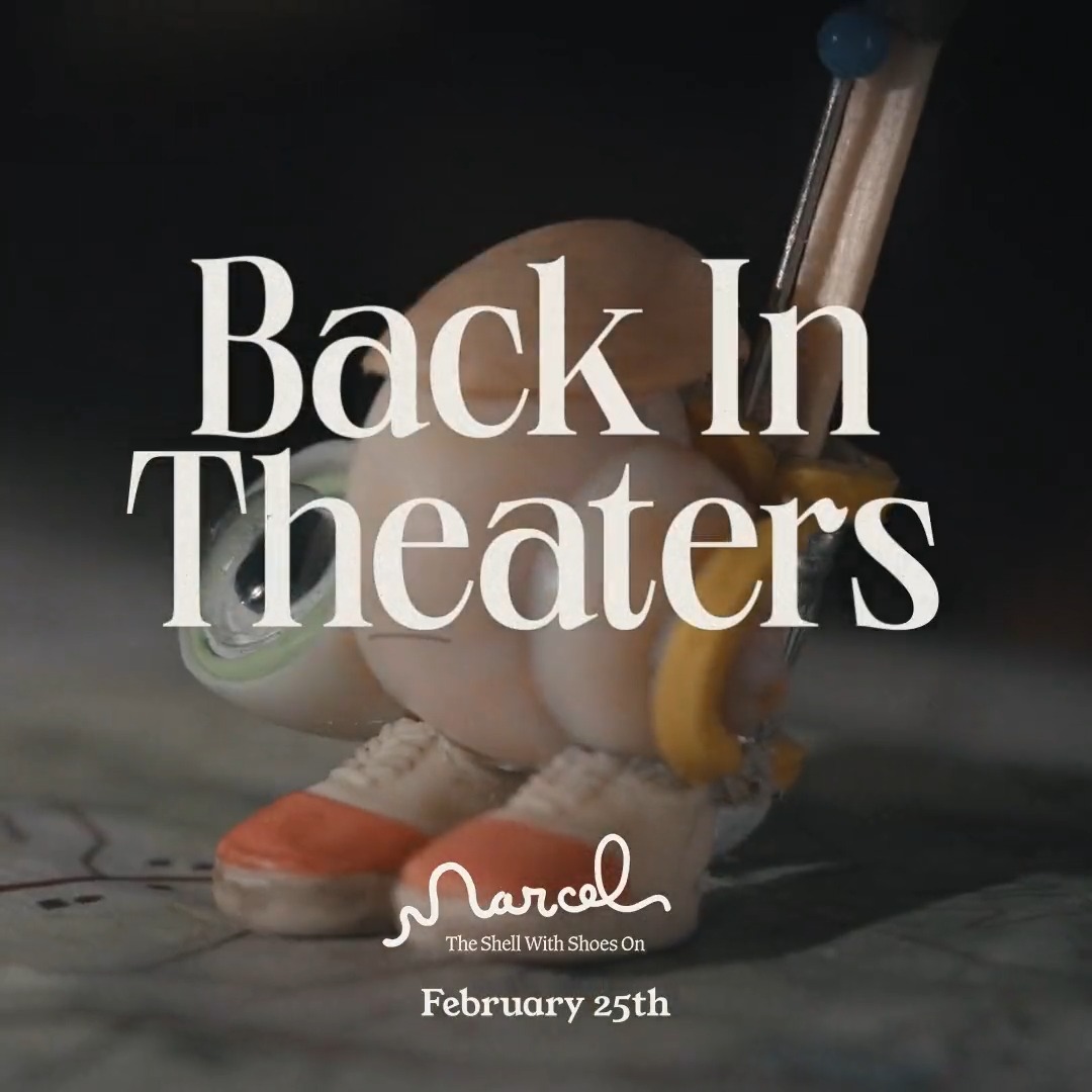 Back on the big screen where he belongs 🐚 Oscar-nominated Marcel The Shell with Shoes On returns to theaters on February 25!