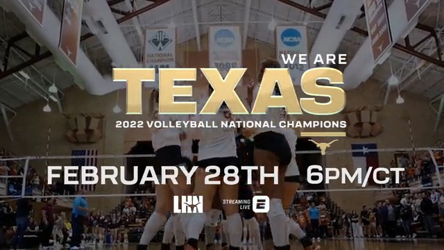 The sequel to Point Texas is here... We Are Texas: 2022 Volleyball National Champions February 28 | 6P/CT | LHN