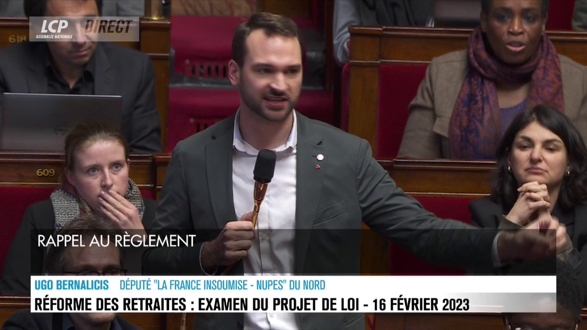 "Je pense que vous n'êtes pas présidente de l'Assemblée nationale ; vous êtes un agent provocateur", lance Ugo Bernalicis φ (LFI) à Yaël Braun-Pivet. "À chaque fois que vous présidez la séance, il y a des incidents." #Retraites #RéformeDesRetraites #DirectAN