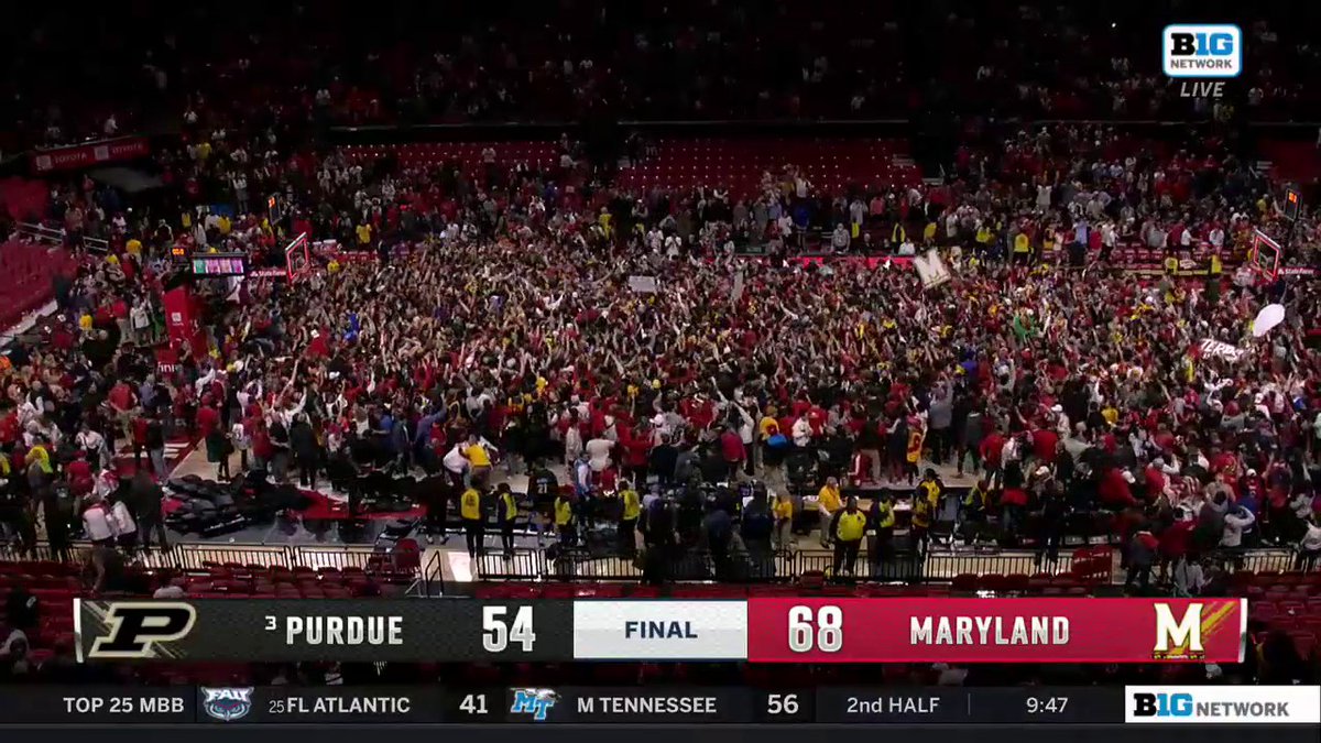 DOWN GOES NO. 3 PURDUE 🚨 Maryland fans storm the court after the big upset (via FOX College Hoops)