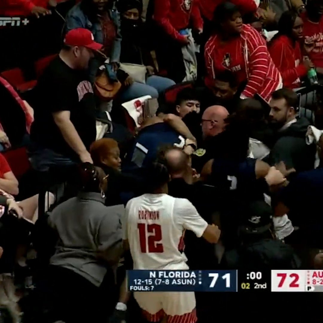 A scuffle broke out between North Florida and Austin Peay following a hard foul at the end of the game.