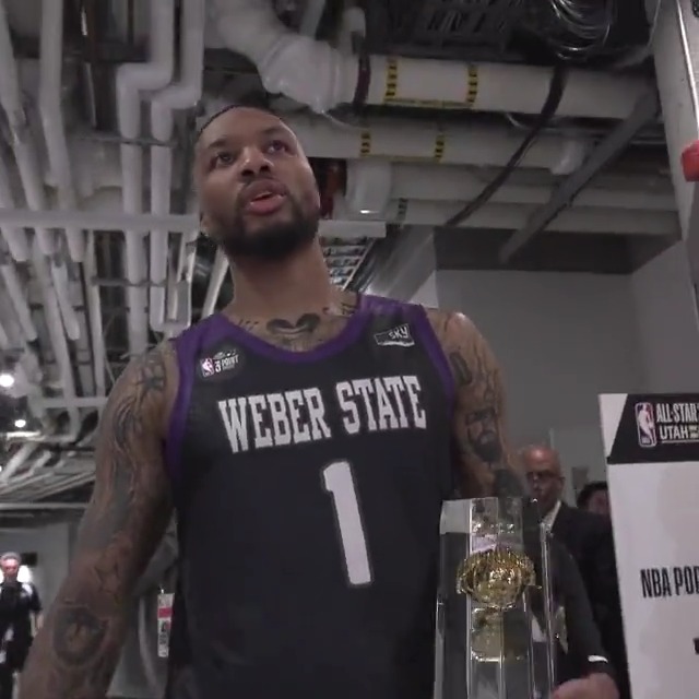 Hear from Dame after winning the #Starry3PT contest in his Weber State jersey! #StateFarmSaturday