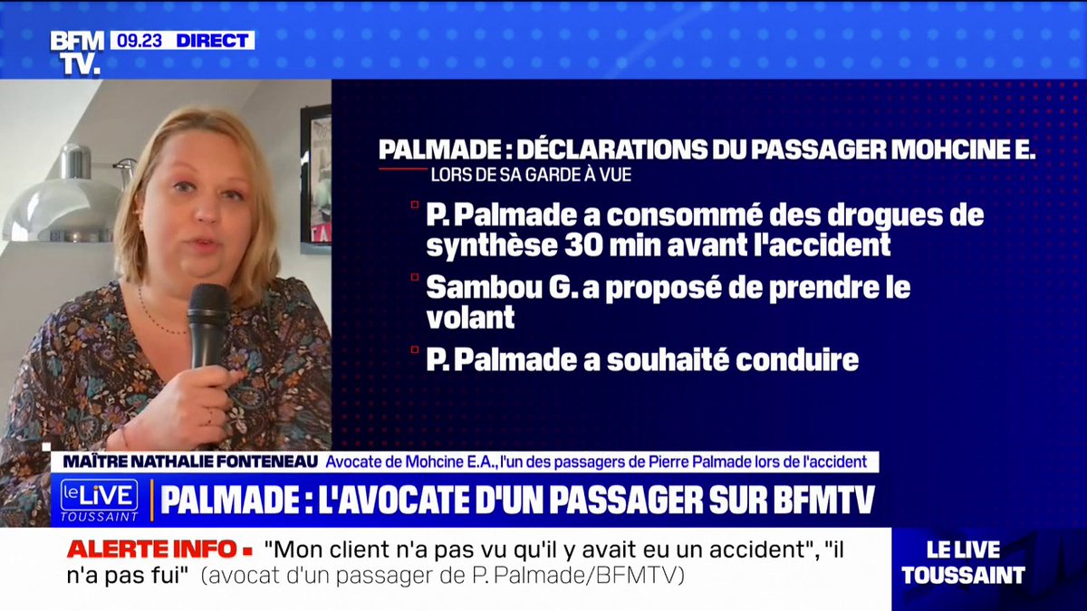 💬 "Il n'a pas pris la fuite (...) Il n'a pas vu qu'il y avait une collision entre plusieurs véhicules" ➡️ L'avocate d'un des passagers de Pierre Palmade s'exprime sur les minutes qui ont suivi l'accident
