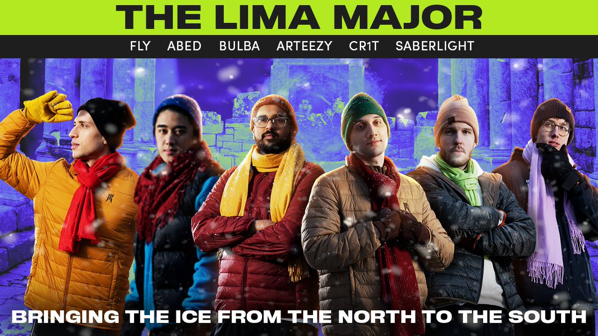 Winter is coming ❄️ We're bringing the ice from the North to the South for The Lima Major. It all starts February 22 🔥 Abed Arteezy Cr1t- Tal Aizik SabeRLighT- sam are Shopify Rebellion