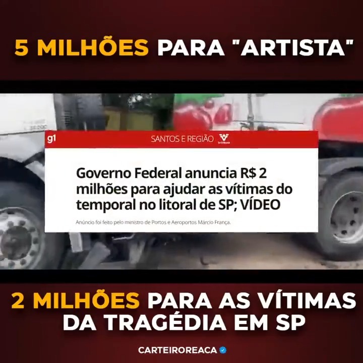 Sabe quanto Lula deu para as vítimas das enchentes em SP? Menos da metade que Claudia Raia ganhou da Rouanet. Fazueli, otários! Via Gil Diniz - 2220