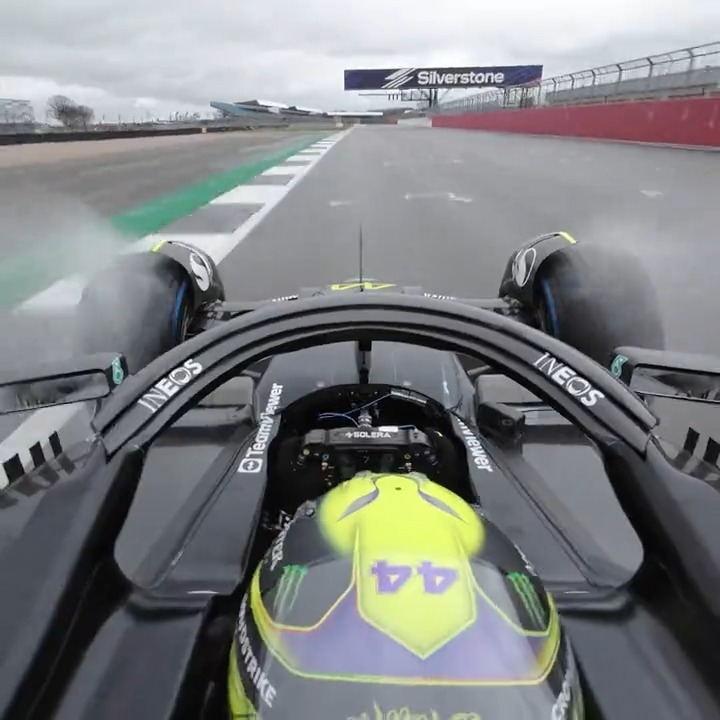 Jumping onboard with Lewis for his first laps behind the wheel of W14 at Silverstone 🤩🖤