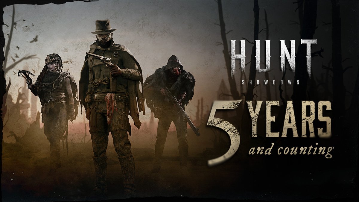 Happy 5th Anniversary, Hunters! 🎉 Hunt continues to grow and reach new heights even after 5 years, and you've all been a huge part of that. There's much more to come for Hunt: Showdown, and we can't wait to share it all with you. Thank you, all! #5YearsOfHunt
