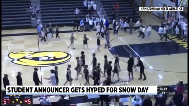 “Breaking news, Lusk called a snow day at Hamilton!” Hamilton student broadcaster got to make the call at the end of the high school basketball game. Blake Harms talked with him about the moment: