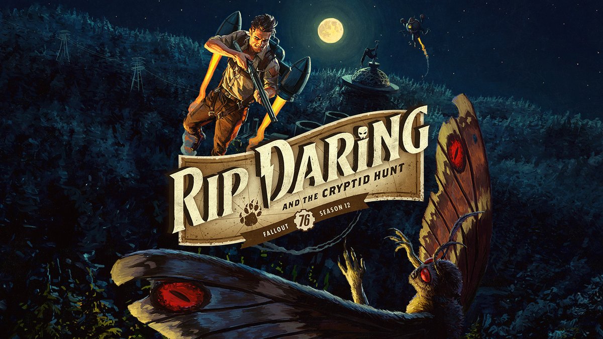 Calling all cryptid connoisseurs! Season 12 in #Fallout76 arrives February 28 in the form of Rip Daring and the Cryptid Hunt!
