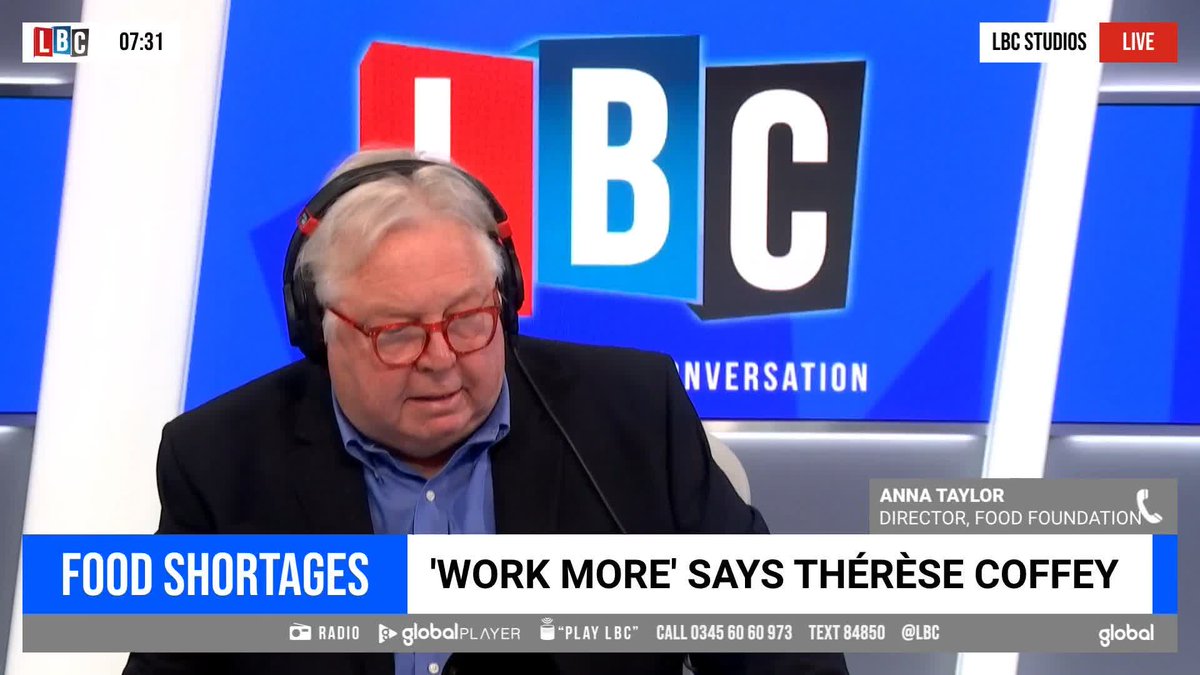 'We have become reliant on imports from parts of the world that are at risk of climate shocks or under extreme water stress.' The Food Foundation's Anna Taylor warns Nick Ferrari of the UK's supply chain vulnerability as she reveals we produce only 35% of our own fruit and veg.