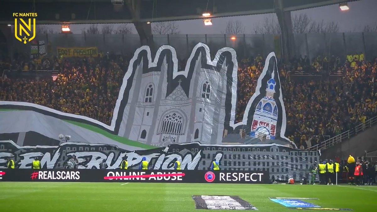 Supporters Nantais, A travers l’Europe, votre soutien a dépassé les frontières. Votre ferveur est unique. Même dans l'adversité vous nous avez fait vibrer, clamer, frissonner. Peuple nantais et amis des jaune et vert, le club tient à vous remercier ! #OnEstNantes