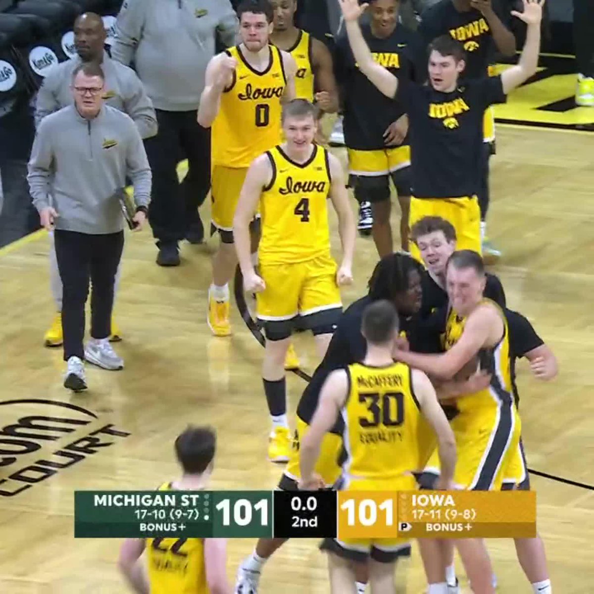 A WILD ONE IN IOWA! Down 13 with 1:34 to go, Iowa hits 5 straight 3s to force OT! 📺: ESPN