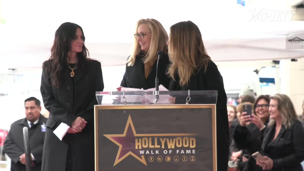 "To be friends with Courteney is to be family with Courteney." Jennifer Aniston get emotional as she and Lisa Kudrow honor Courteney Cox at their "Friends" co-star's Hollywood Walk of Fame ceremony.