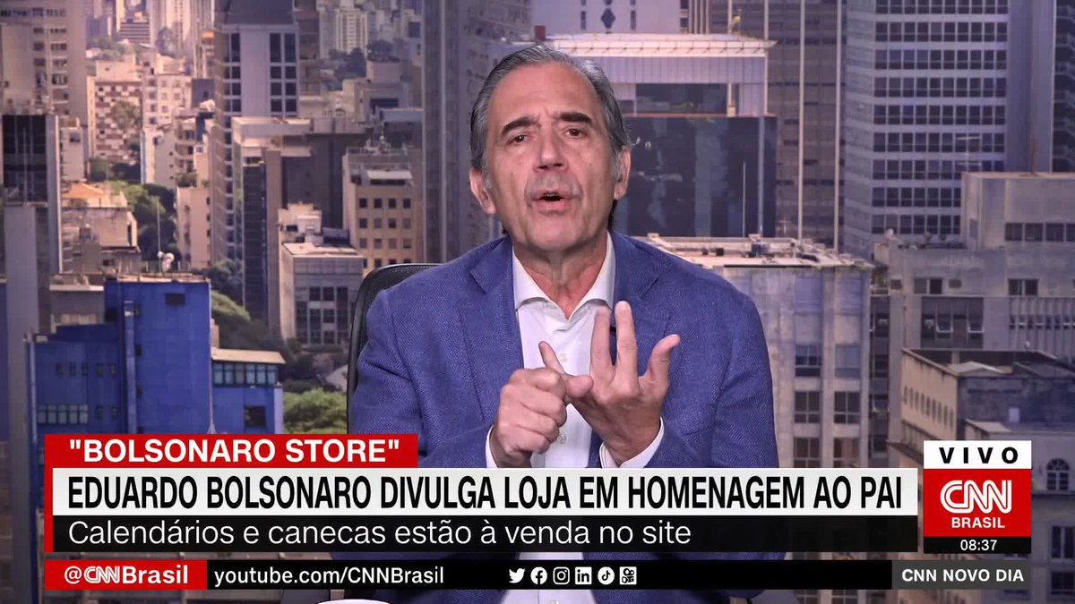 O comentarista da CNN Marco Antonio Villa analisou o lançamento da "Bolsonaro Store", loja em homenagem ao ex-presidente Jair Bolsonaro (PL). Villa ironizou a elaboração do calendário e disse que "graças a Deus a família Bolsonaro é assim". #CNNBrasil