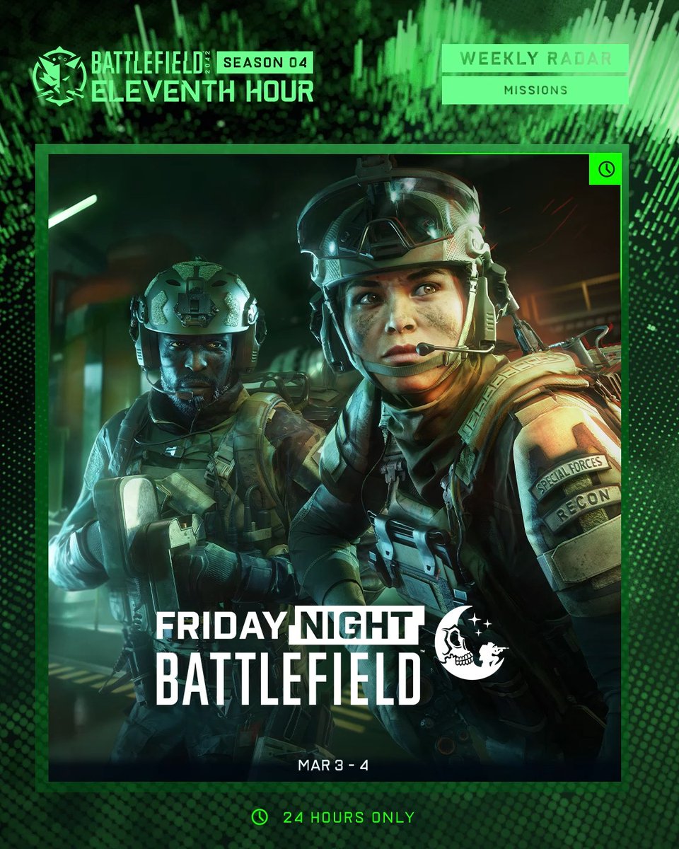 Welcome to the first week of Season 4: Eleventh Hour! Here are your featured #Battlefield Portal Experiences 👇 🔸 TDM of Ages (Feb 28 - Mar 7) 🔹 Conquest of Ages (Feb 28 - Mar 3) 🔸 #FNB - Flashpoint Conquest Chaos (Mar 3-4) 🔹 SMG Rush (Mar 3-7)