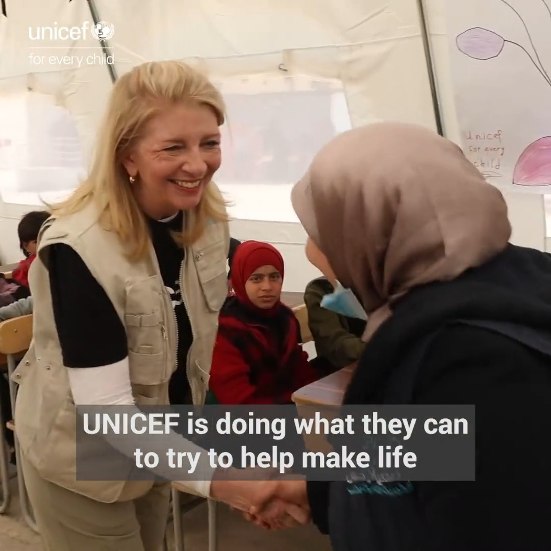 I was just in Aleppo, Syria, where I met with children who have been impacted by the recent earthquakes as well as displacement and conflict. UNICEF teams are doing everything they can to support these children. We can't let them down.