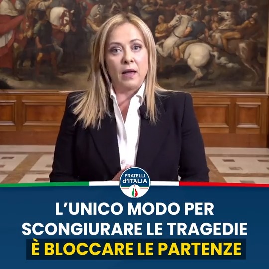 🔵 Più gente parte, più gente rischia di morire. Fermiamo la tratta di esseri umani. Ascoltate il Presidente Giorgia Meloni.